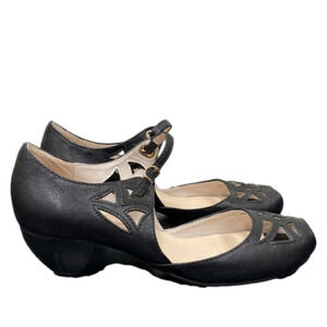 All Black the Brand Anthropologie Black Leather Cut Out Peep Toe Mary Jane Heels
